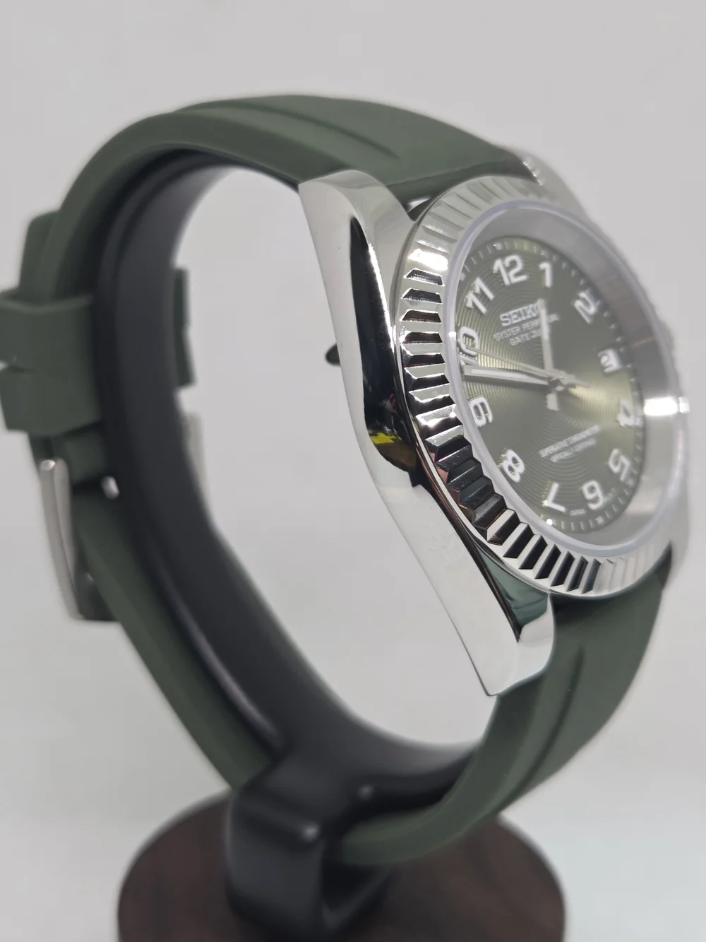 Custom 39mm Automatic Seiko Mod Watch Datejust with Olive Green Dial NH35